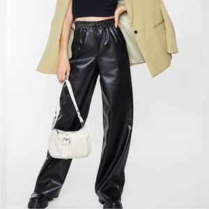 NWT Sz Xl black Faux Leather Wide Leg Fleece Lined Pants Zac & Rachel 27” inseam